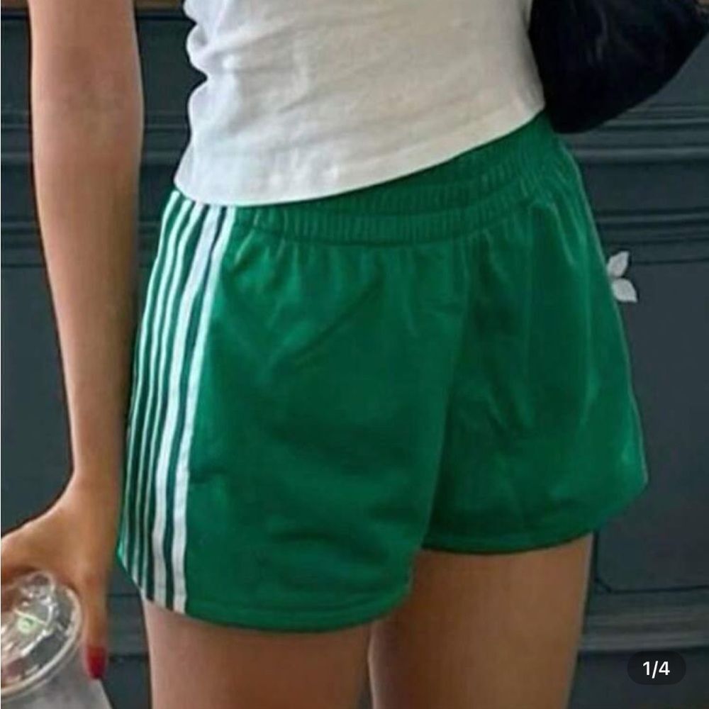 Green Retro Track Shorts 3 Stripe Sporty Y2K Athleisure